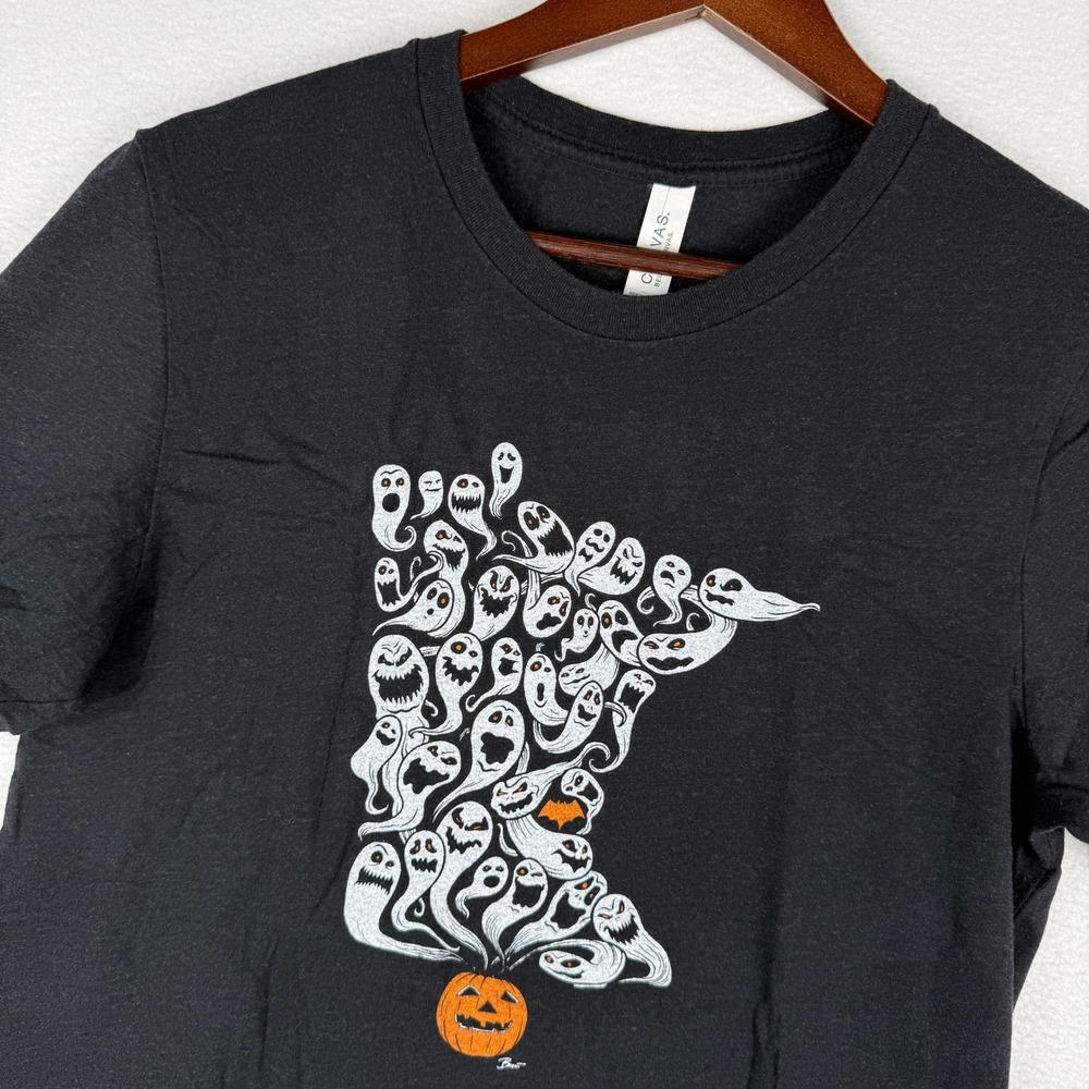 Bella Canvas T-Shirt Mens M Black Minnesota Ghost Pumpkin Halloween Spooky